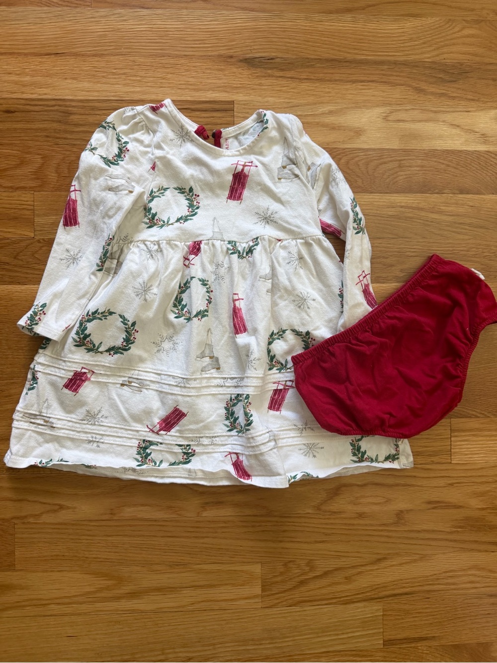 Burt's Bees Baby White Holiday Wreath Dress with Red Bloomers